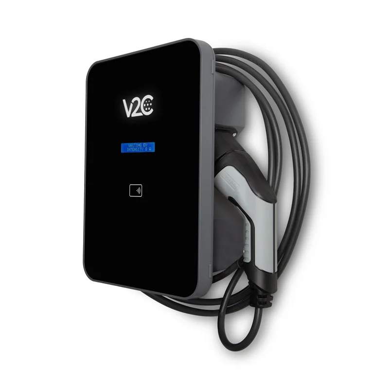 Borne de recharge V2C Trydan, design noir mat premium, écran LCD intelligent et lecteur RFID, recharge intelligente 7,4 à 22 kW pour véhicule électrique, fabricant européen